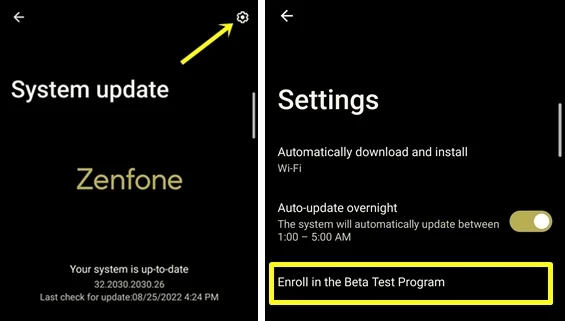 Android 13  Asus Zenfone 9 settings enroll beta program